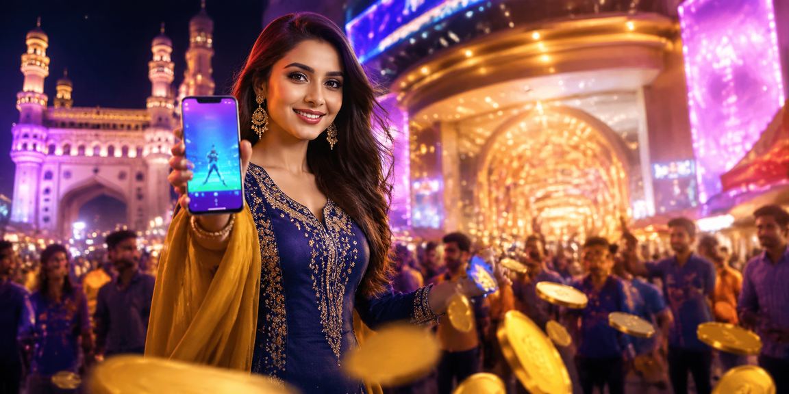 Mobile user enjoying casino app in Hyderabad near Charminar