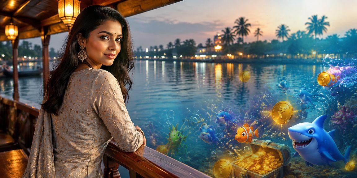 Evening fishing game scene at Kerala backwaters